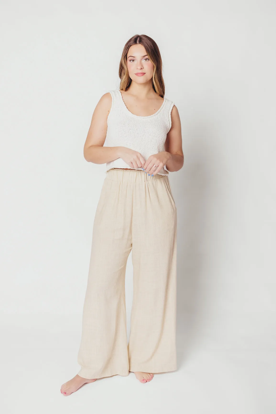 Hailey Linen-Blend Wide Leg Pants in Natural