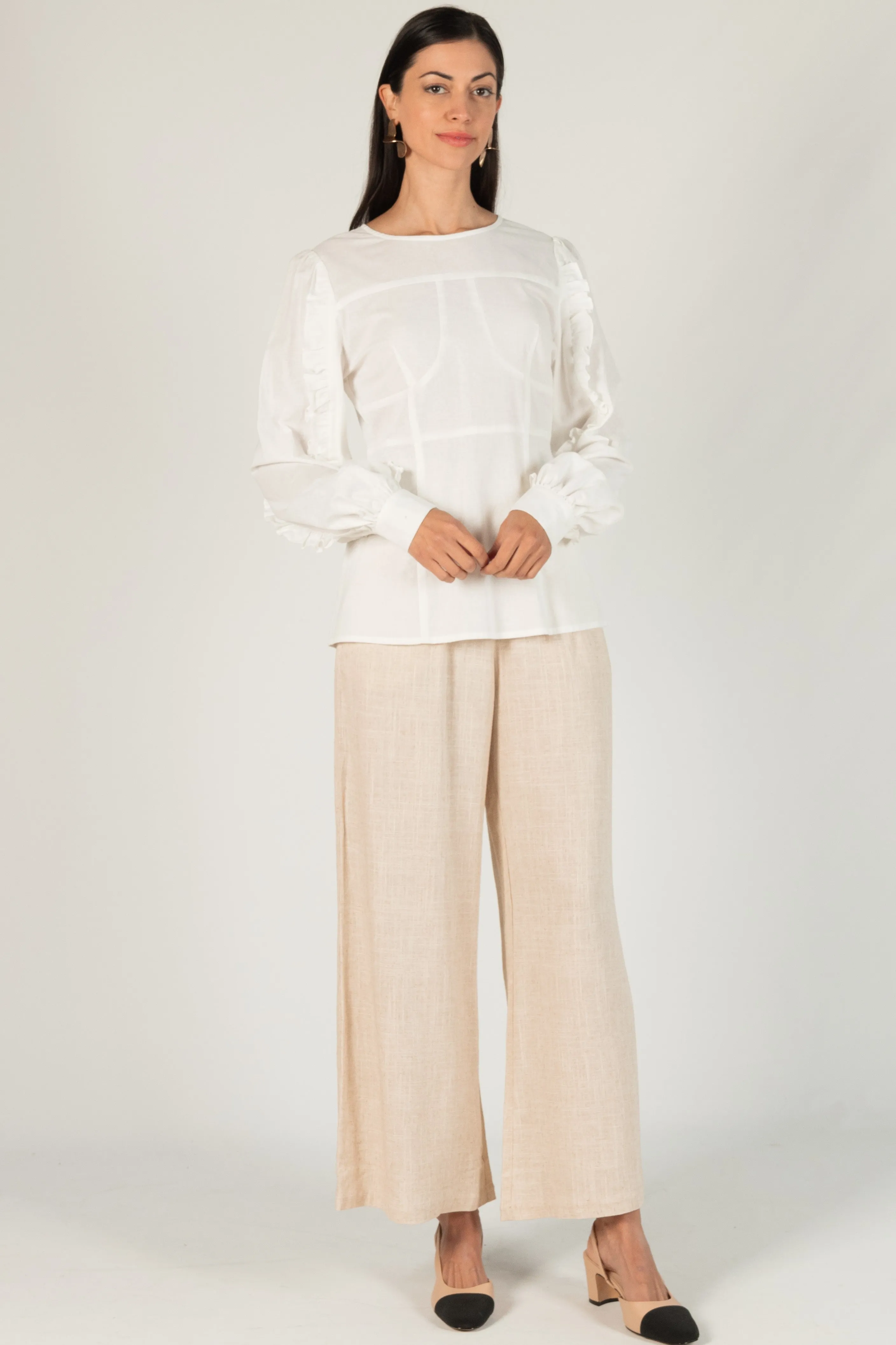 Hailey Linen-Blend Wide Leg Pants in Natural