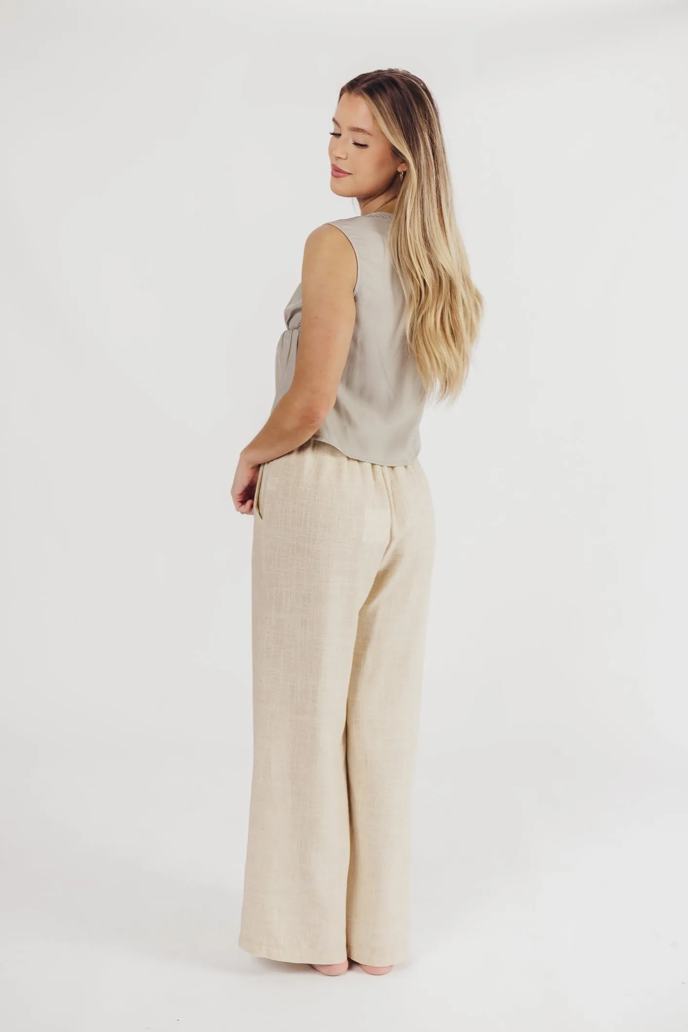 Hailey Linen-Blend Wide Leg Pants in Natural