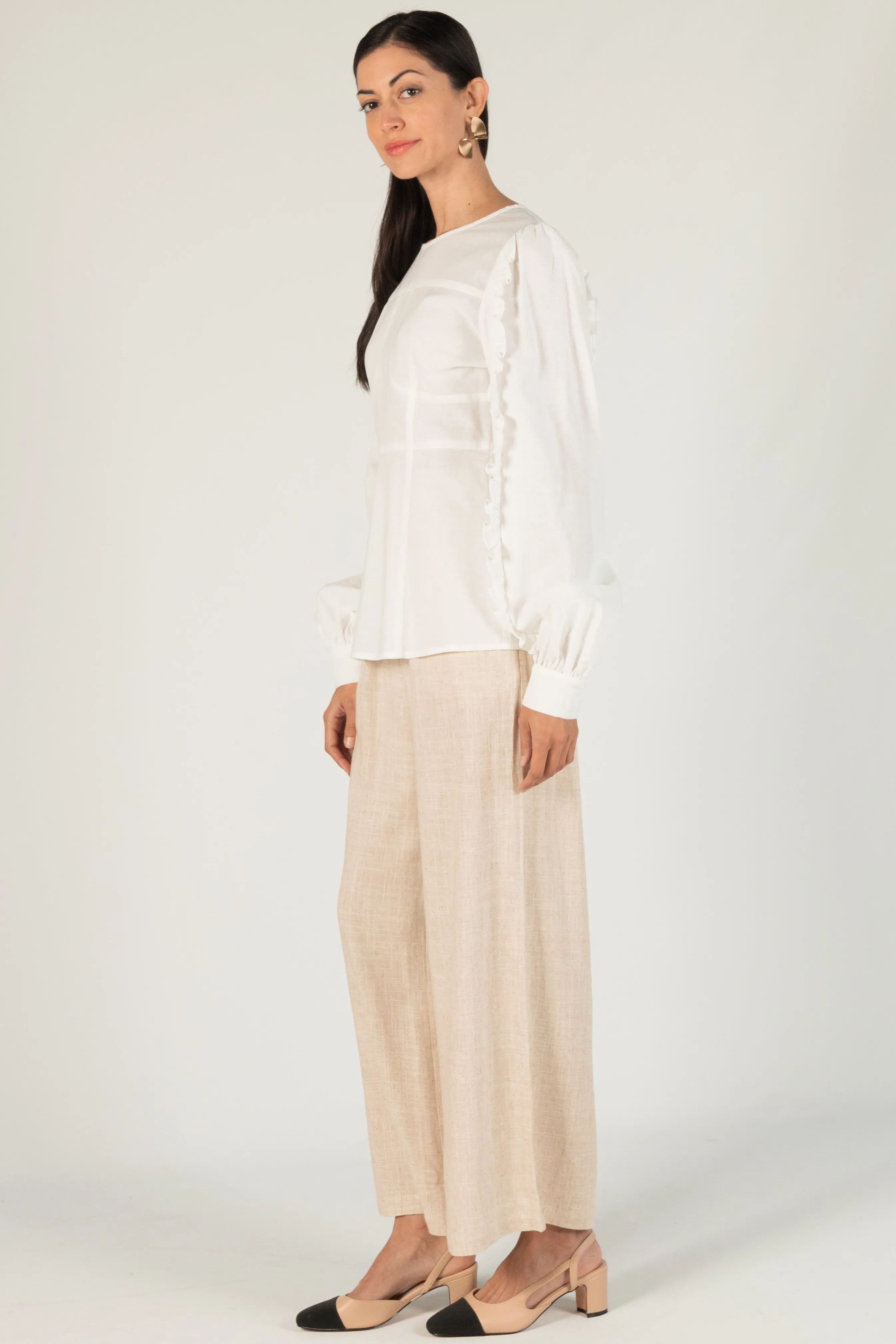 Hailey Linen-Blend Wide Leg Pants in Natural