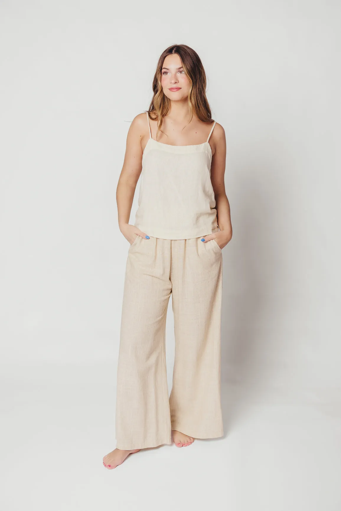 Hailey Linen-Blend Wide Leg Pants in Natural
