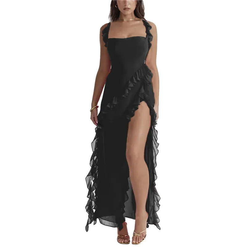 Hirigin Elegant Women's Ruffle Long Dress