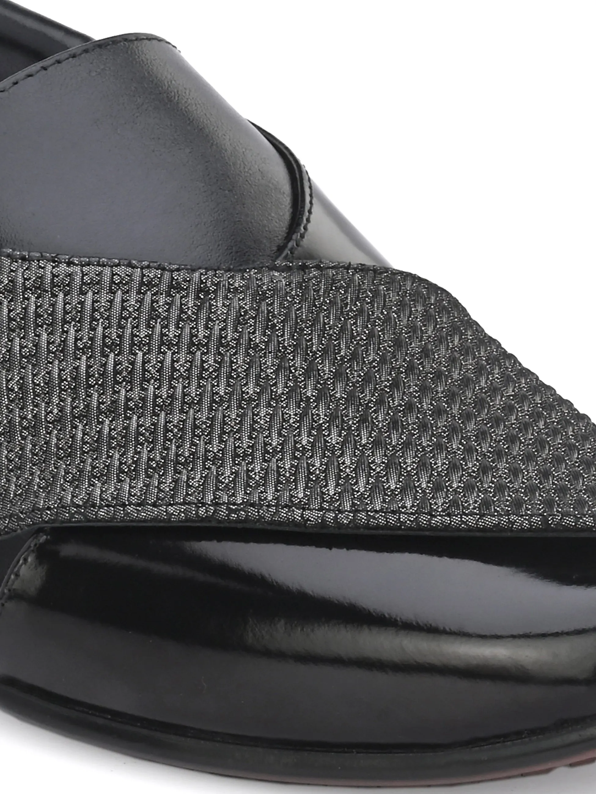 Hitz Men's Black Leather Peshawari Sandals with Buckle Closure
