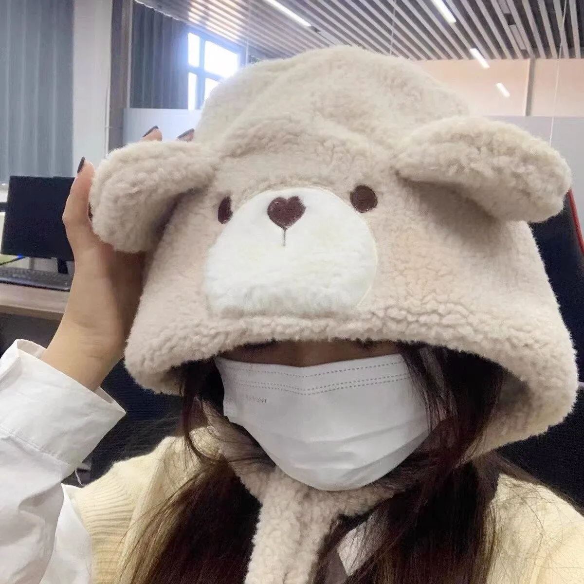 Kawaii White Bear Women Warm Hat