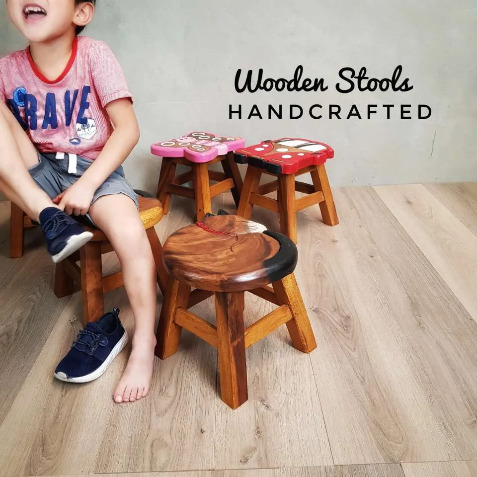 Kids Wooden Monkey Tails Table   4 animal stools complete set -hand carved Timber Children Furniture.