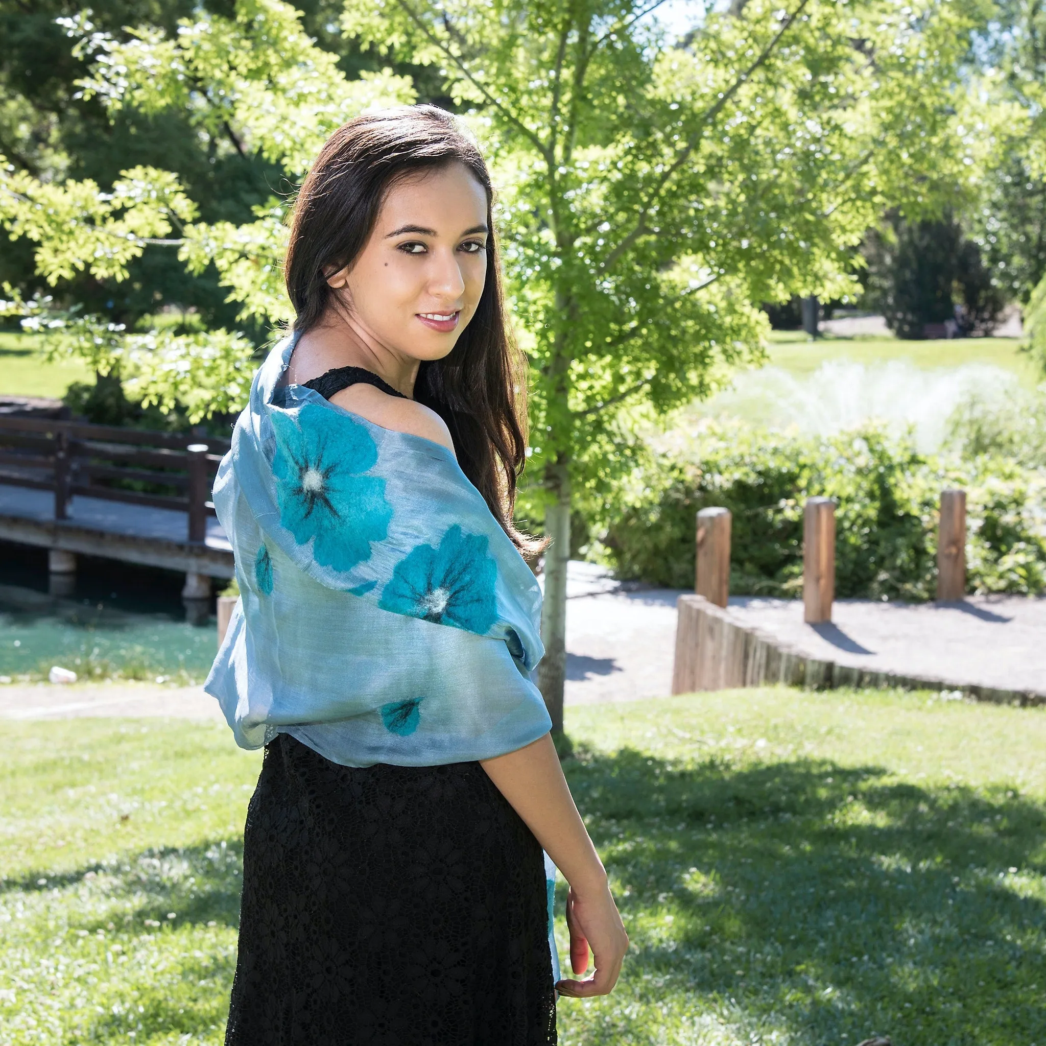 NAWBO Silk and Felted Poppies Scarf, Long
