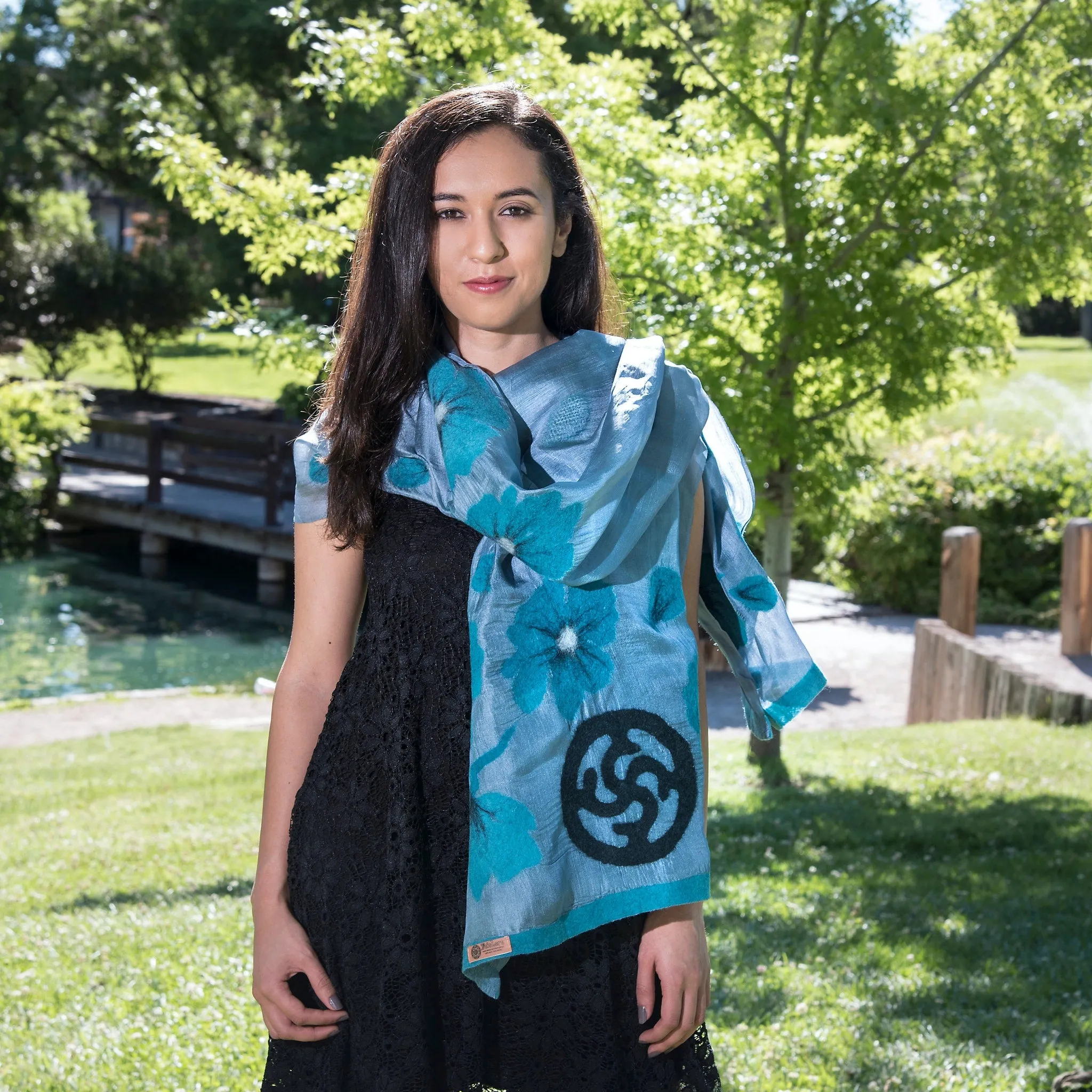 NAWBO Silk and Felted Poppies Scarf, Long