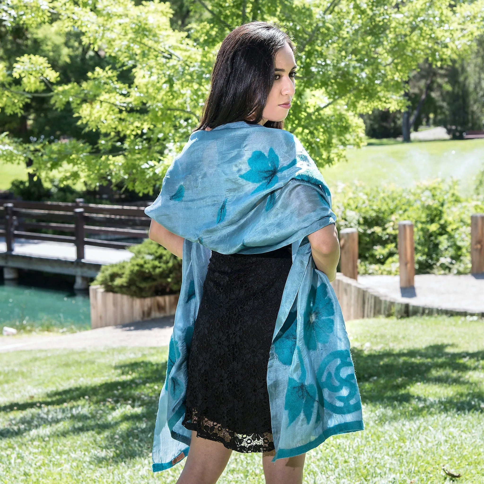 NAWBO Silk and Felted Poppies Scarf, Long
