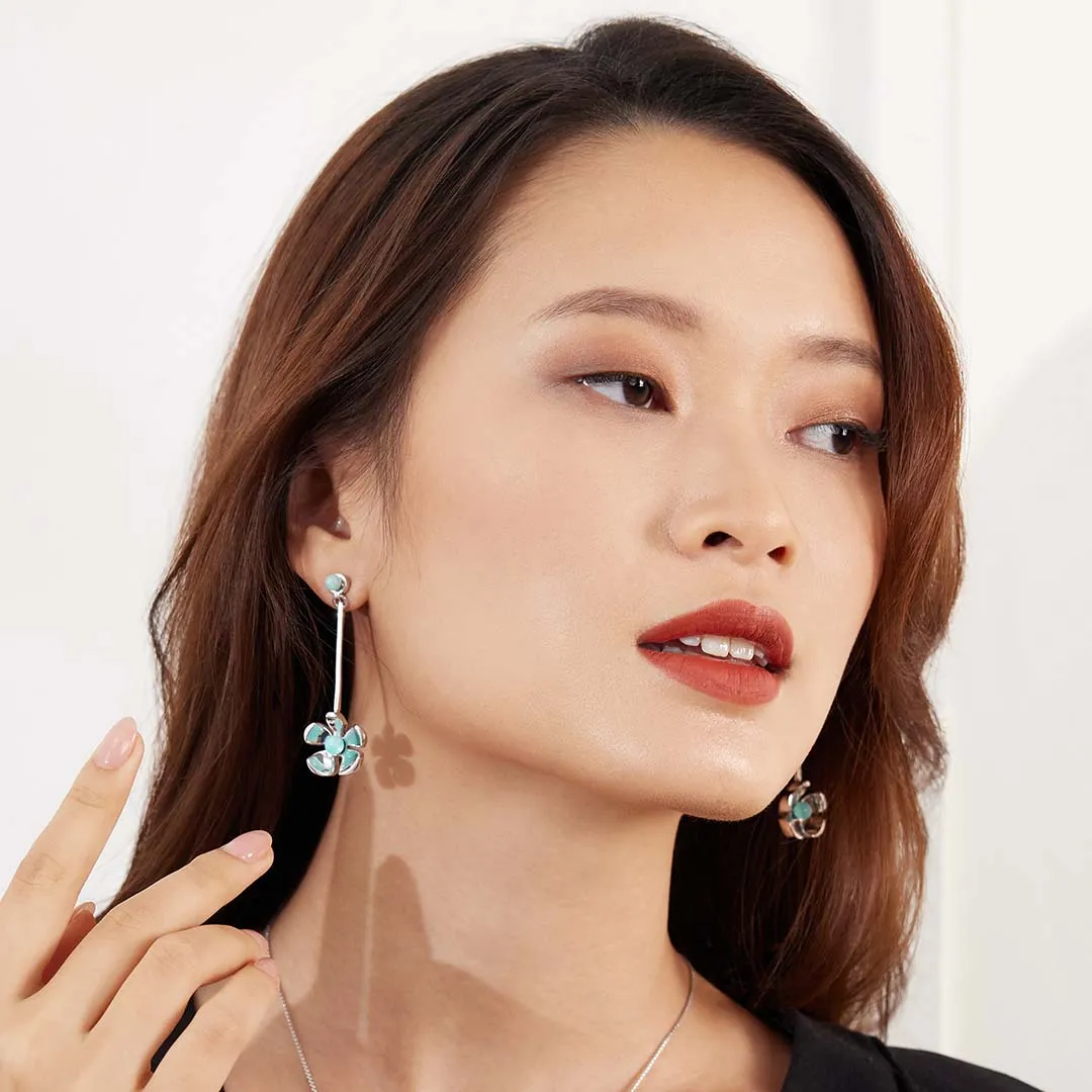 Orchid Garden Drop Earrings - Sterling Silver - Amazonite