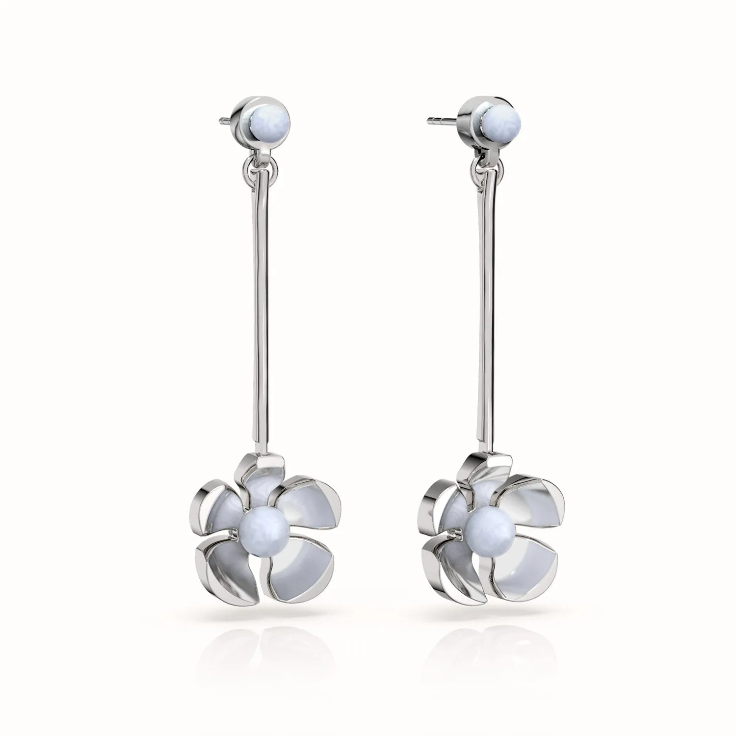 Orchid Garden Drop Earrings - Sterling Silver - Blue Agate