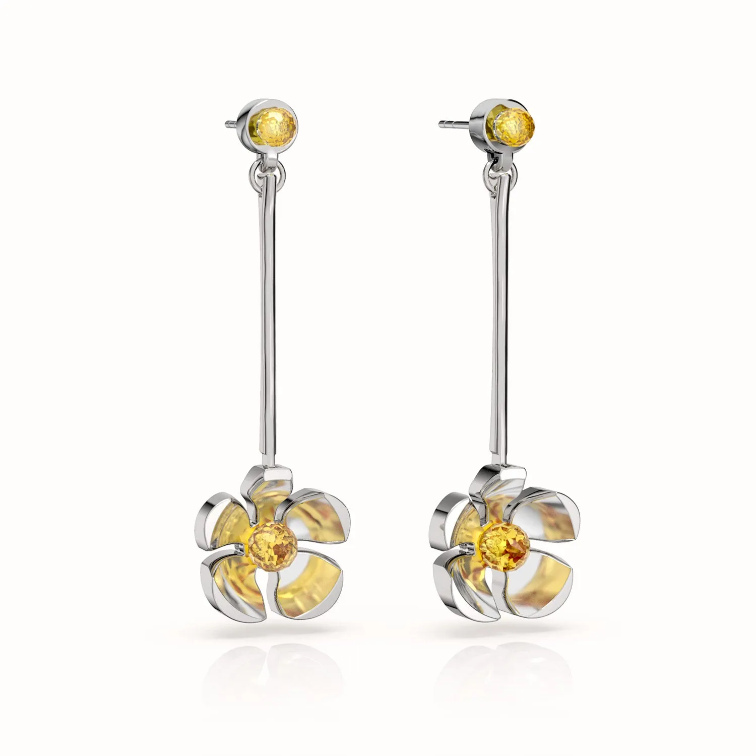 Orchid Garden Drop Earrings - Sterling Silver - Citrine