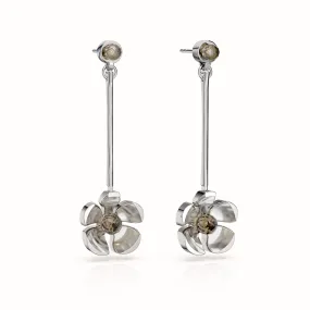 Orchid Garden Drop Earrings - Sterling Silver - Smoky Quartz
