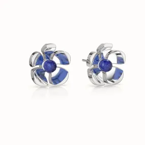Orchid Garden Large Stud Earrings - Sterling Silver - Sapphire
