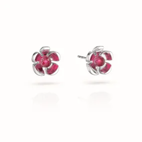 Orchid Garden Small Stud Earrings - Sterling Silver - Ruby