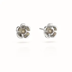 Orchid Garden Small Stud Earrings - Sterling Silver - Smoky Quartz