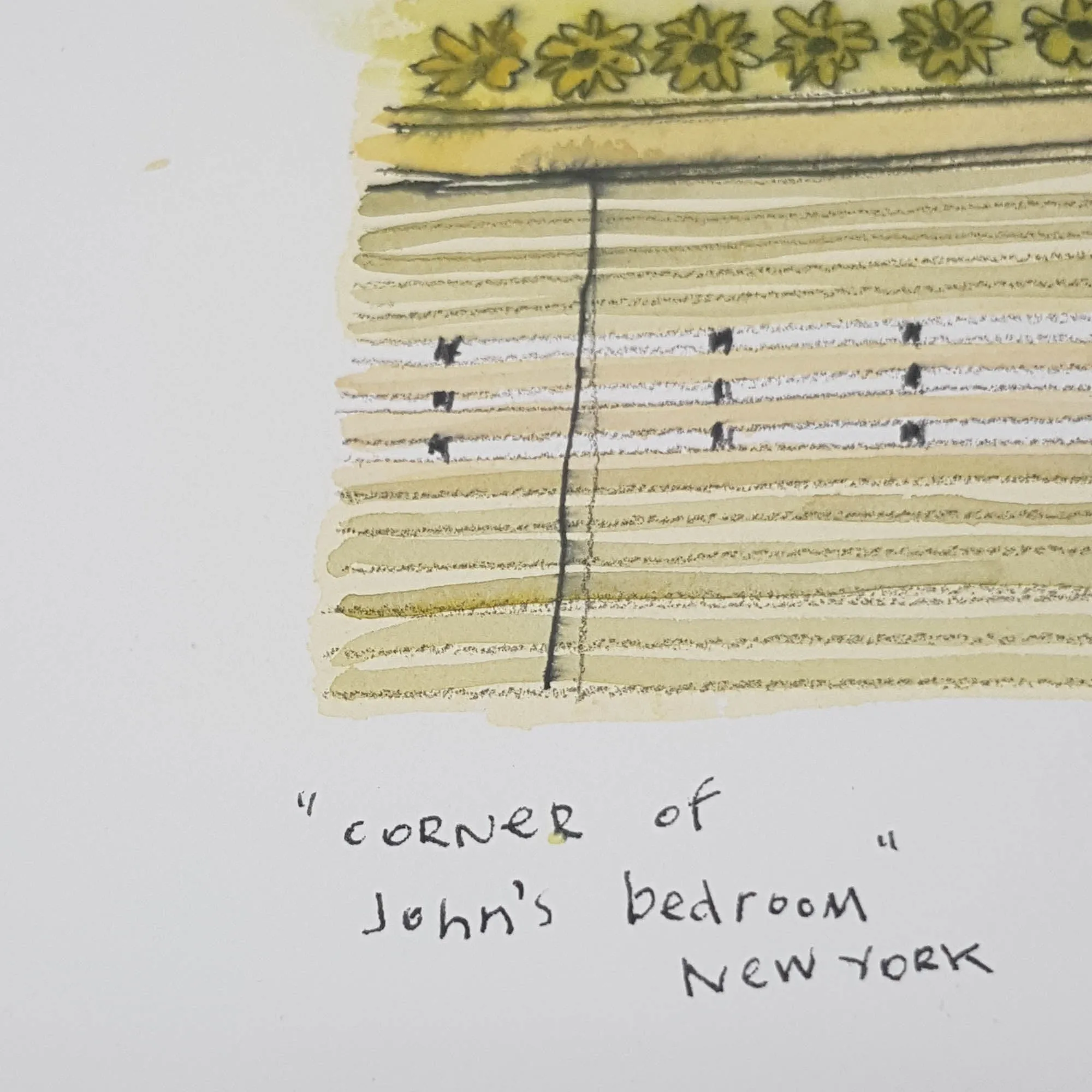 ORIGINAL WATERCOLOUR OF CORNED OF JOHN'S BEDROOM - BY ANDREW LOGAN 1994