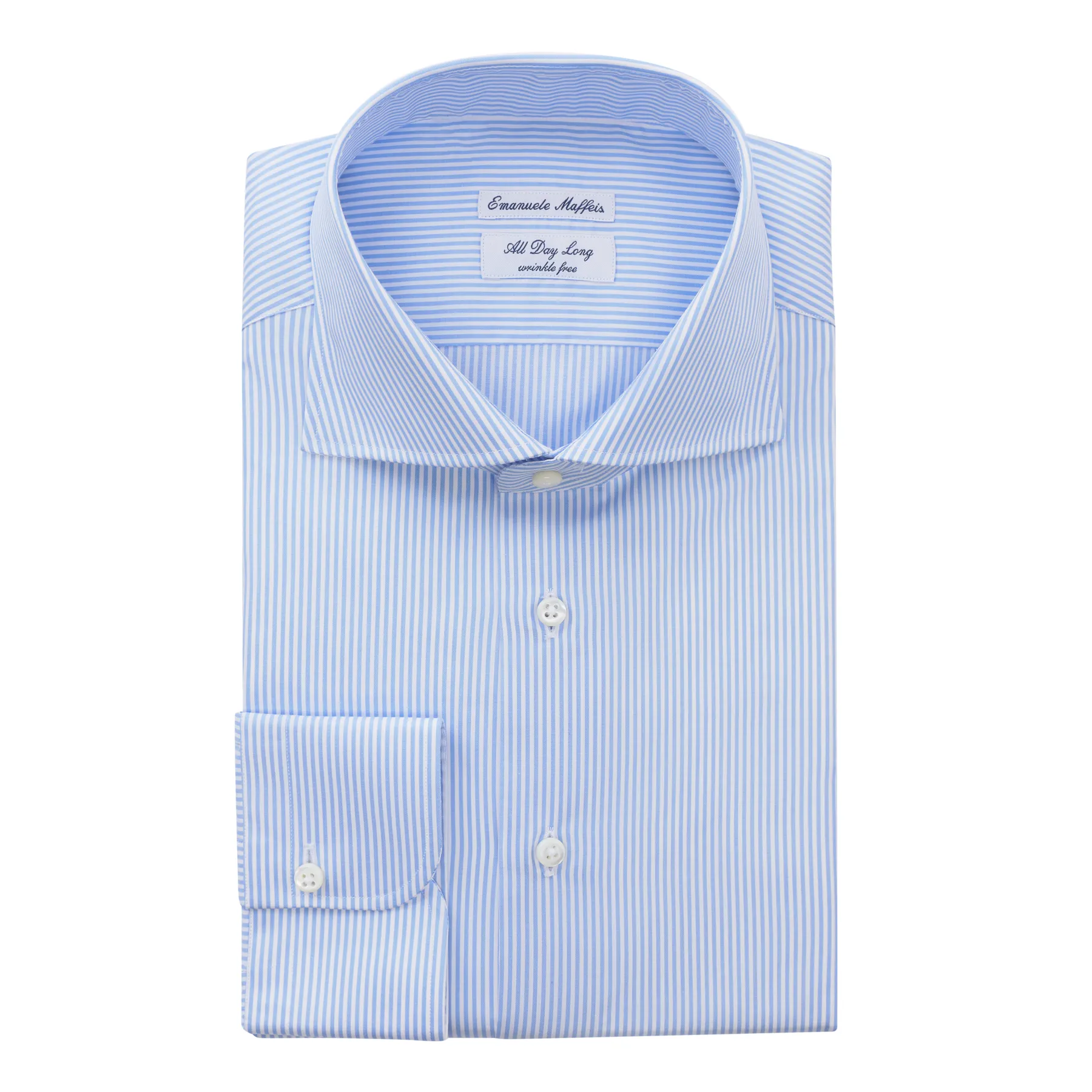 "All Day Long Collection" Bengal-Stripe Cotton Light Blue Shirt with Cutaway Collar