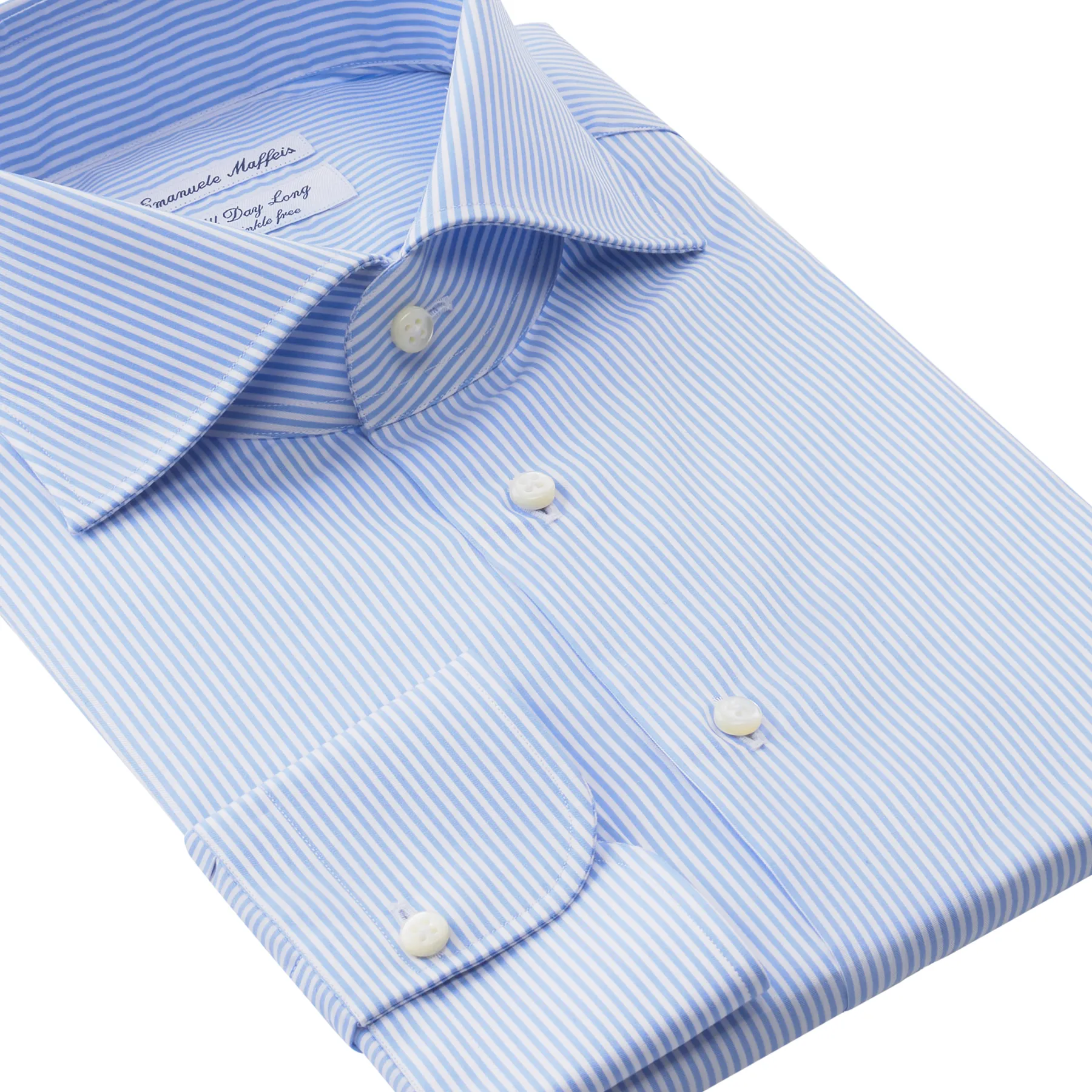"All Day Long Collection" Bengal-Stripe Cotton Light Blue Shirt with Cutaway Collar