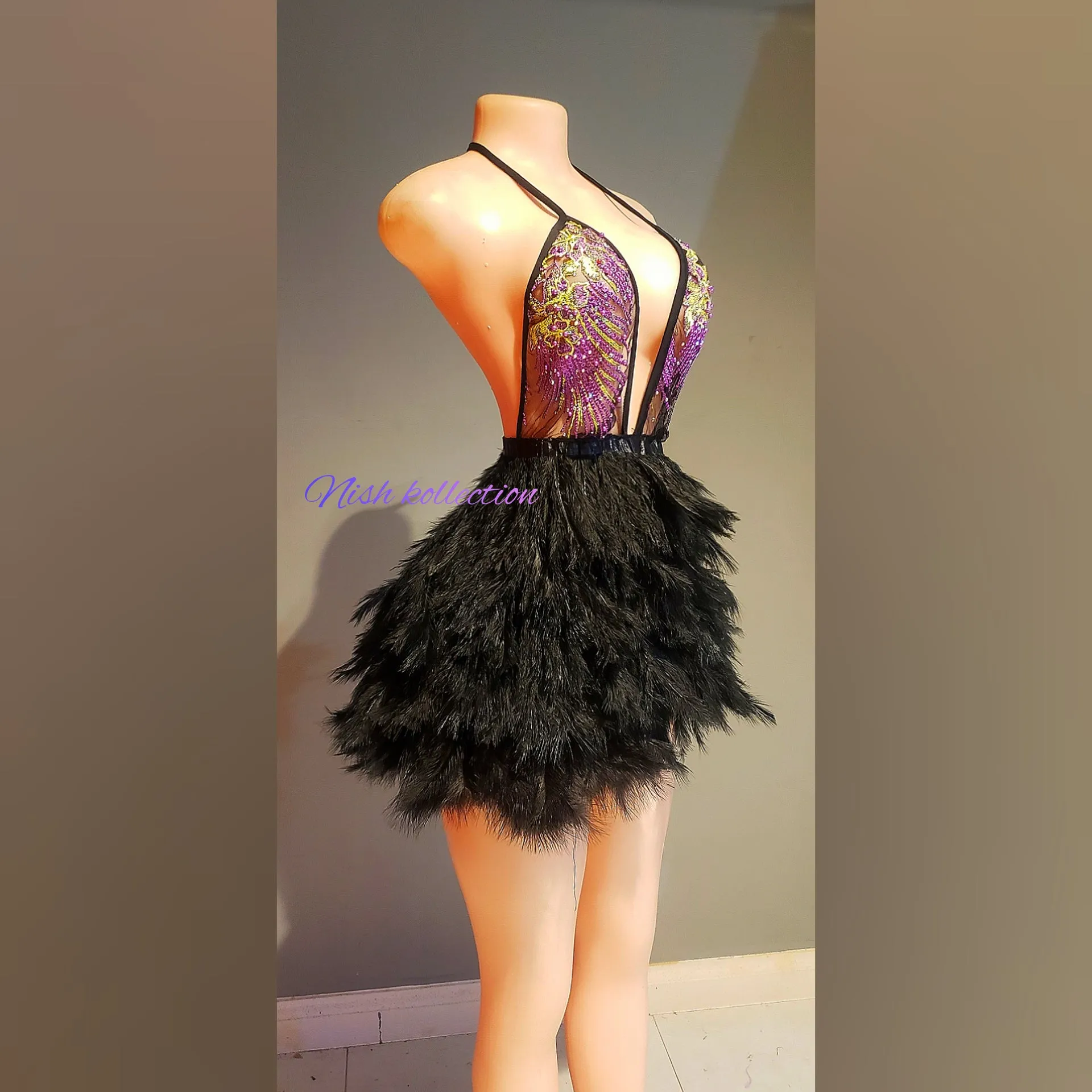 Raine embroidery feather short dress