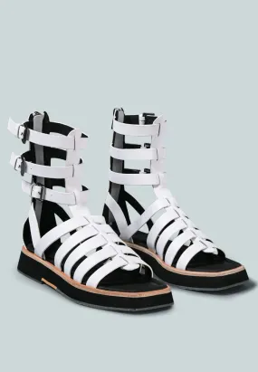 ROBBIE Gladiator Square Toe Sandal in White