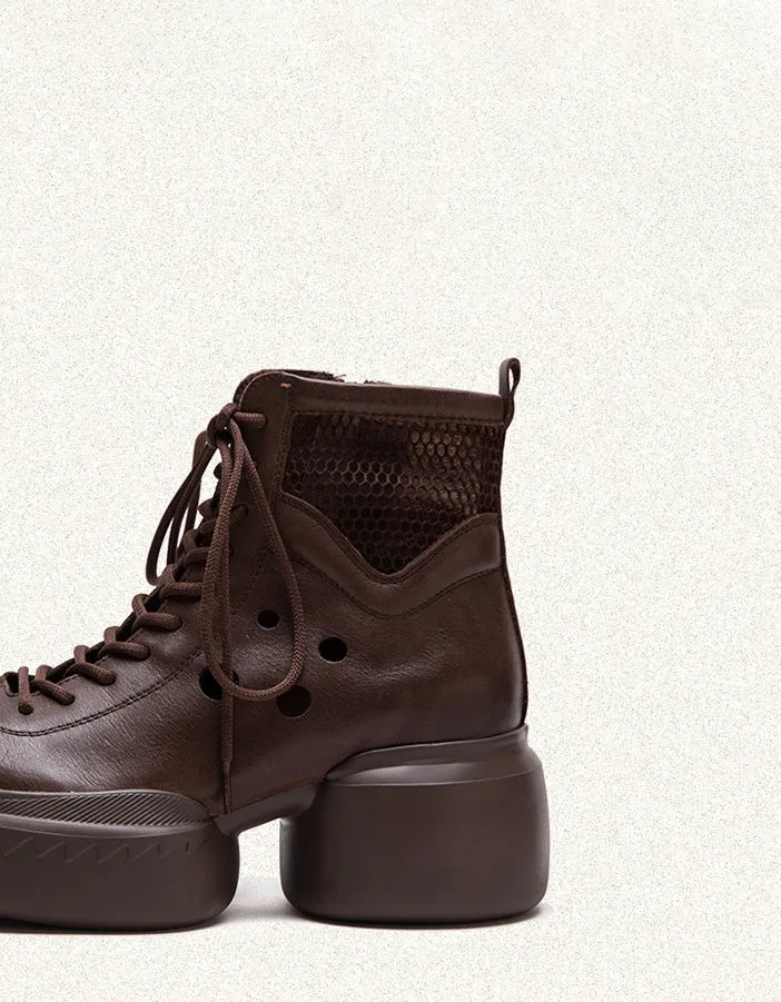Round Toe Cut-out Platform Sandals Boots