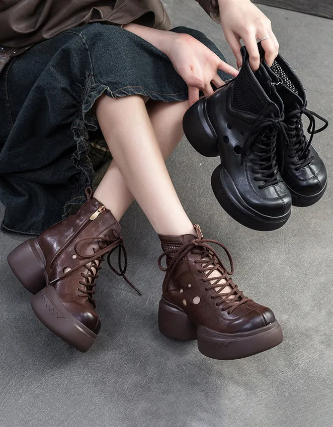 Round Toe Cut-out Platform Sandals Boots