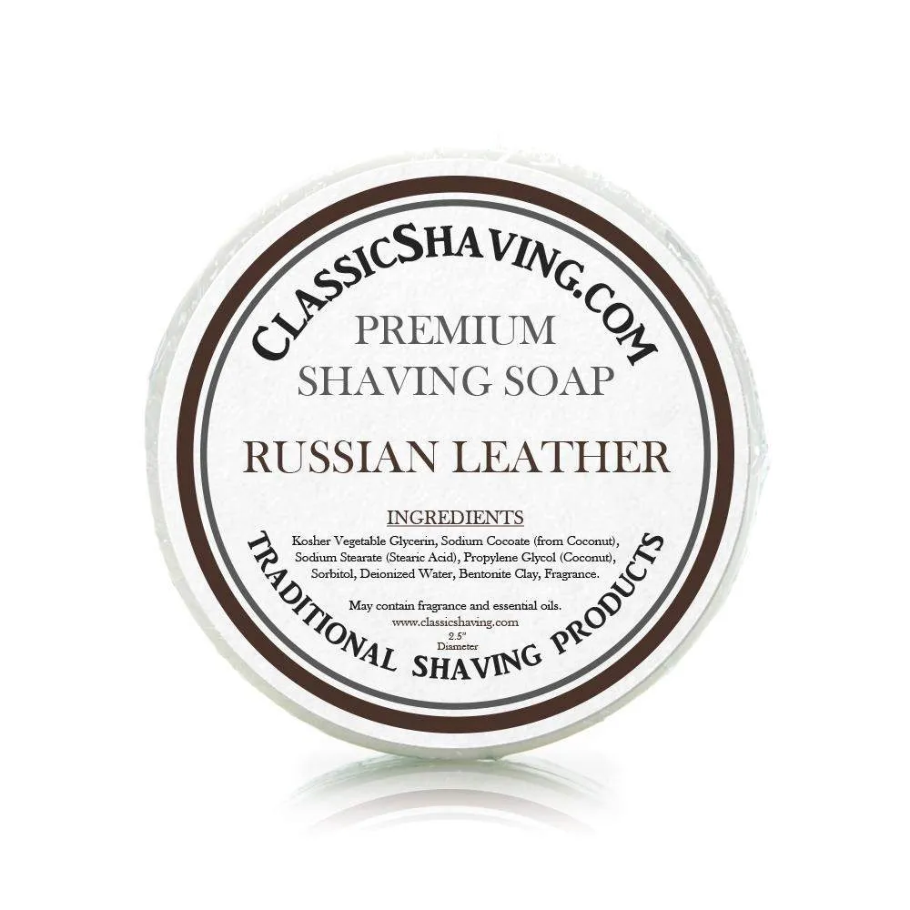Russian Leather Scent - Classic Shaving Mug Soap - 2.5" Regular Size