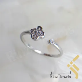 Sterling Silver Free Size Simple Flower Rhodium Vermeil Ring