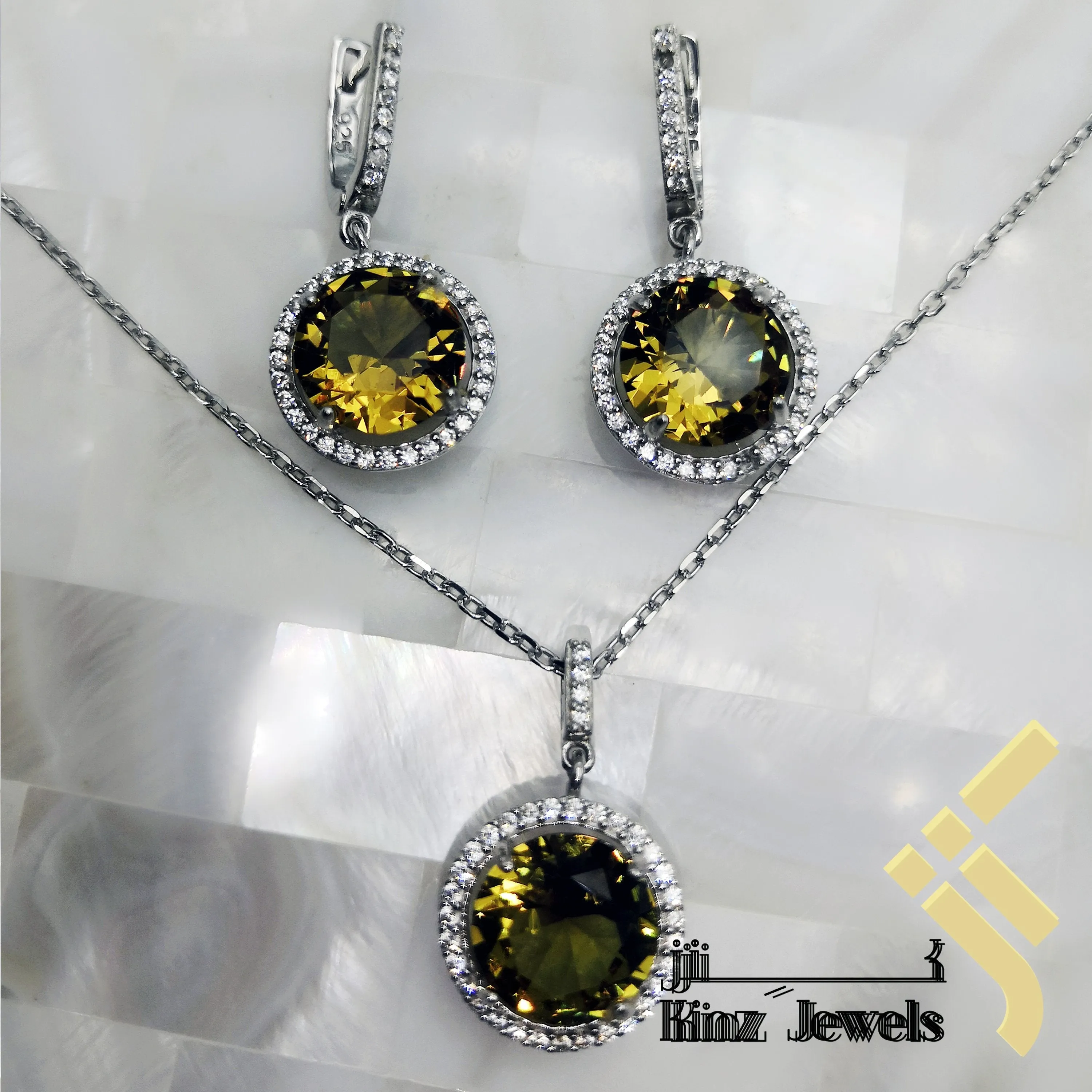 Sterling Silver Rhodium Vermeil Hazel Zircon Jewelry Set