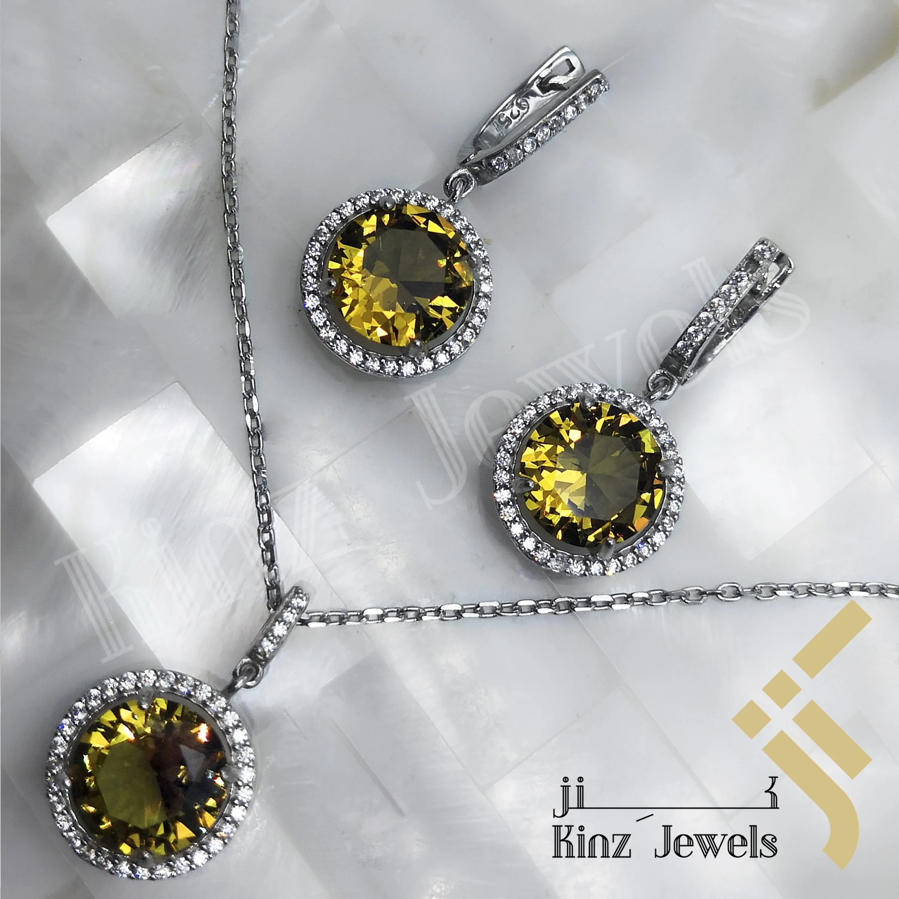 Sterling Silver Rhodium Vermeil Hazel Zircon Jewelry Set