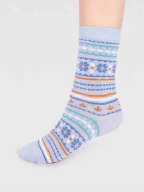 Waverly Organic Cotton Pattern Socks - Foam Blue