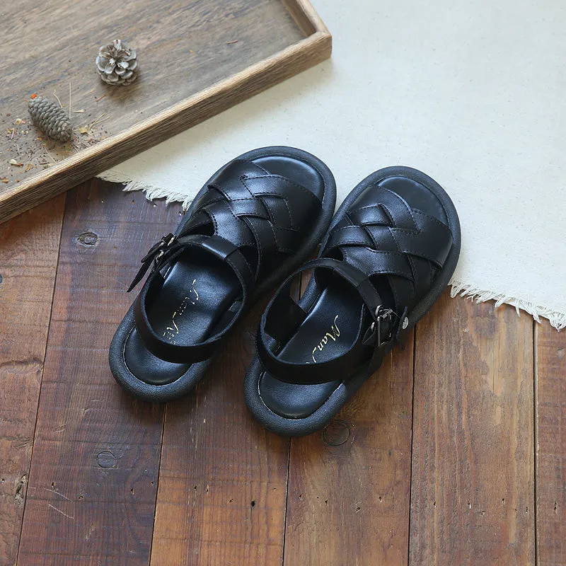 Women Summer Handcraft Plaited Leather Flat Sandals