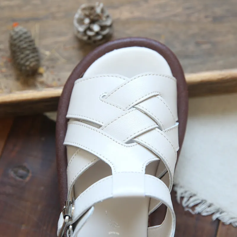 Women Summer Handcraft Plaited Leather Flat Sandals