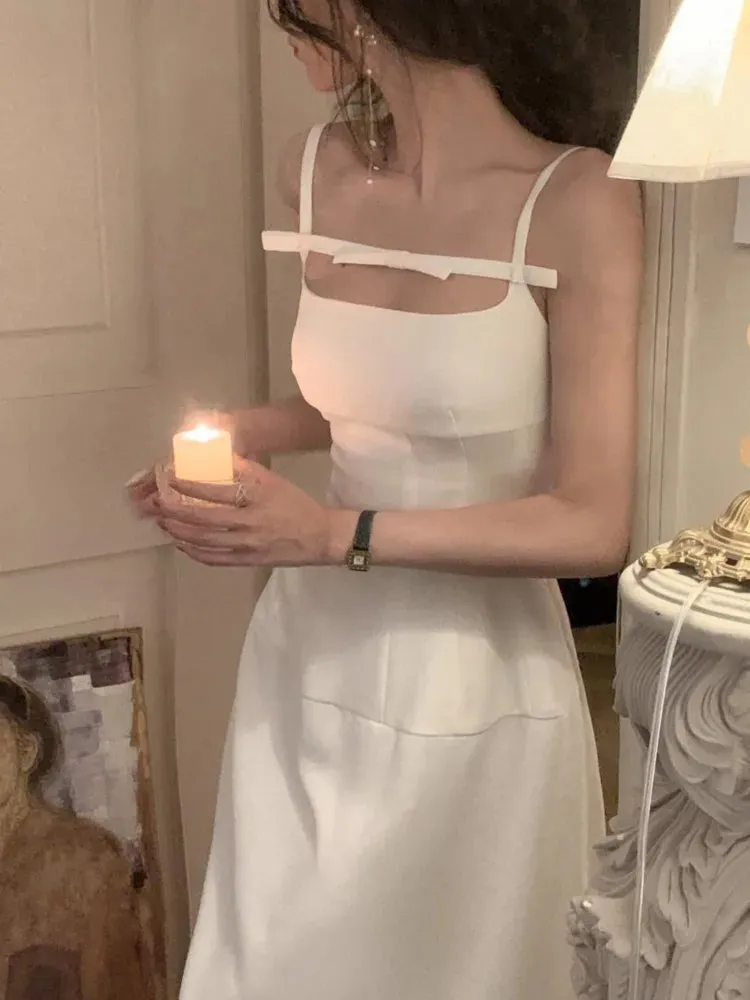 Y2K White Mini Dress – Spaghetti Strap Summer One-Piece Korean Casual Party Dress for Women